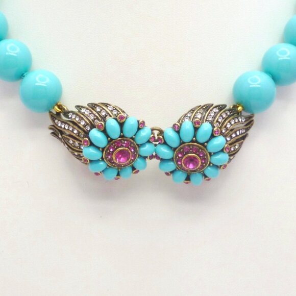 Heidi Daus Choker Necklace Turquoise Tone Beads Swarovski Crystal PERFECT 32307 - Picture 3 of 5